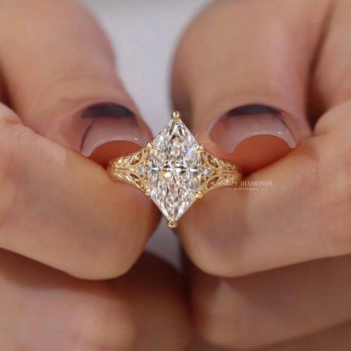 2.50CT Vintage Inspired F/VVS2 Dutch Marquise Lab Grown Diamond Engagement Ring