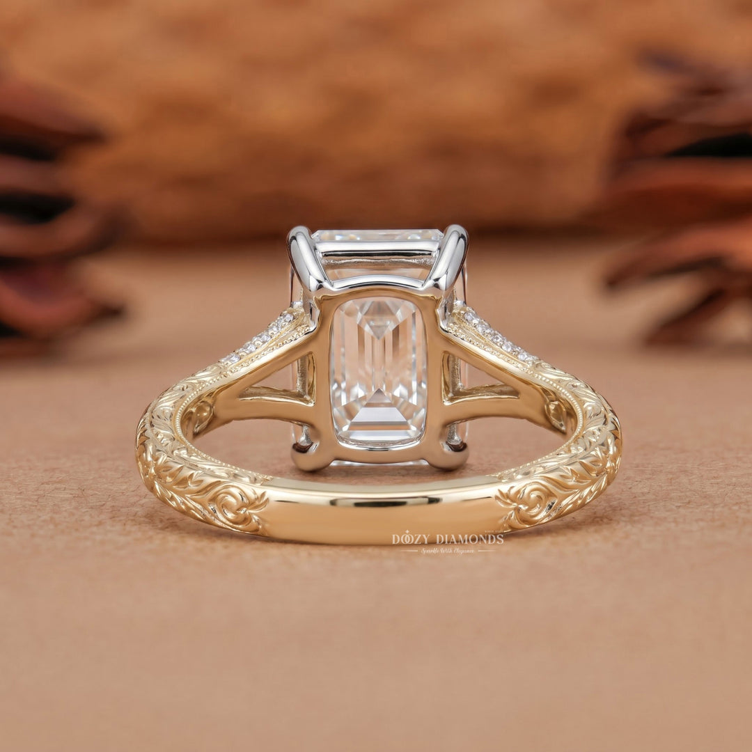 2.0CT Emerald Cut E/VS1 Lab Grown Diamond – Nature Inspired Vintage Engagement Ring