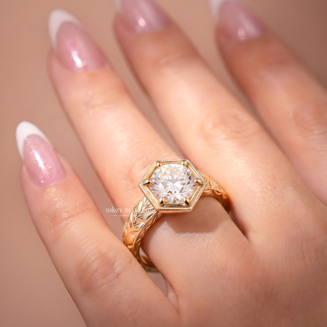 1.50CT Round E/VVS2 Hexagon Halo Lab Grown Diamond Engagement Ring