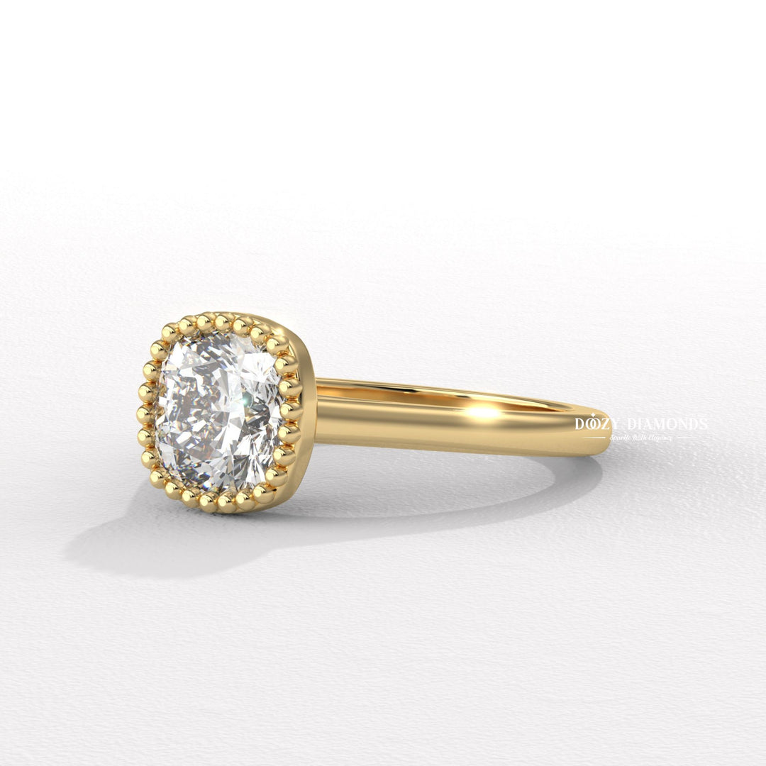 Cushion bezel lab grown diamond ring in jewelry gift box