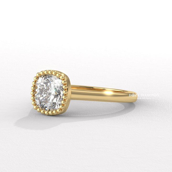 Cushion bezel lab grown diamond ring in jewelry gift box