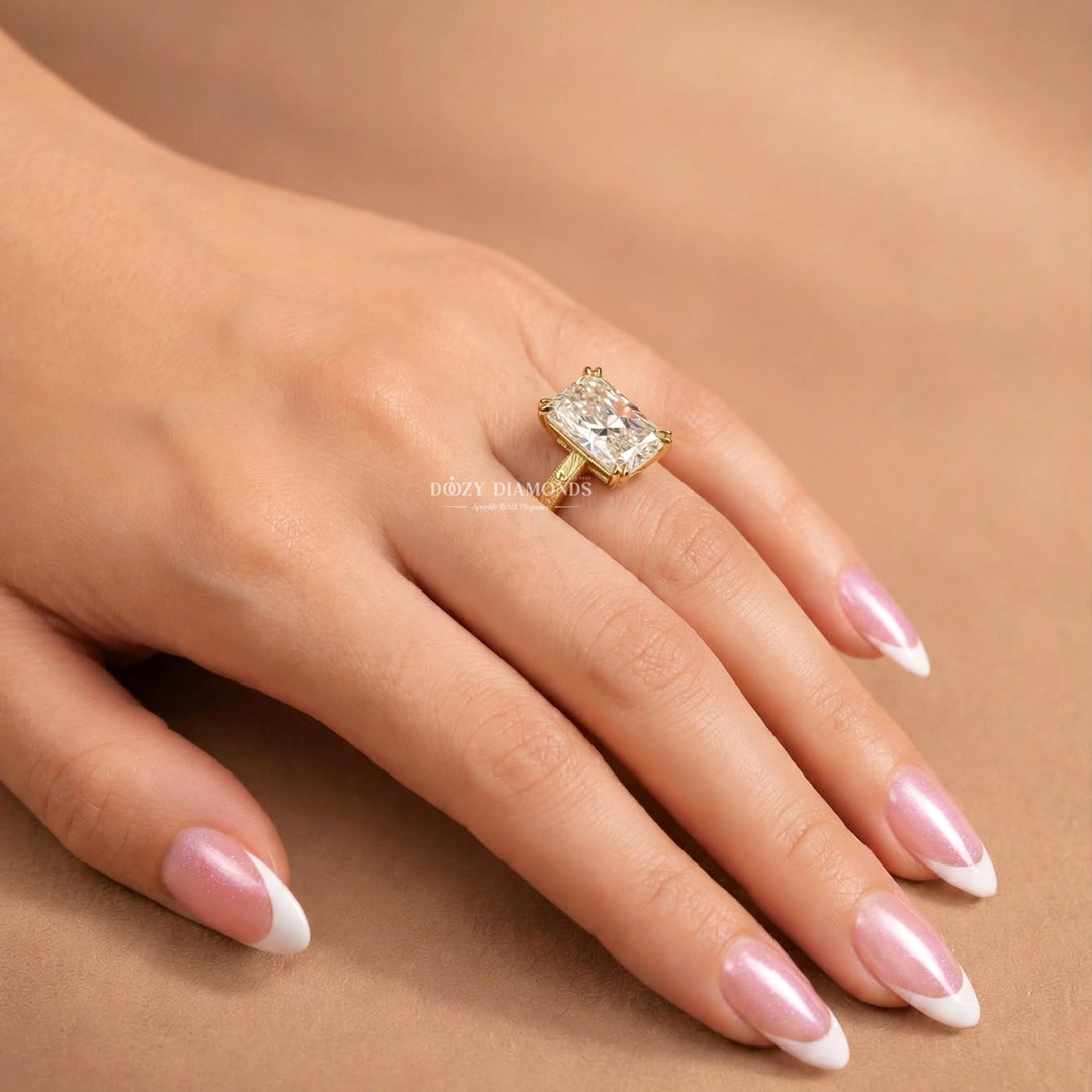 2.0CT Radiant E/VVS2 Lab Grown Diamond Engagement Ring, Engraved Vintage Gold Band