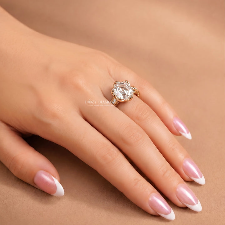 2.0CT Hexagonal E/VVS1 Lab Grown Diamond Floral Halo Engagement Ring
