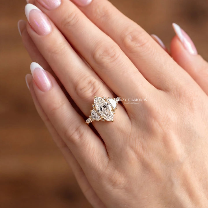 2.50CT Step Cut Marquise Lab Grown Diamond Cluster Unique Engagement Rings