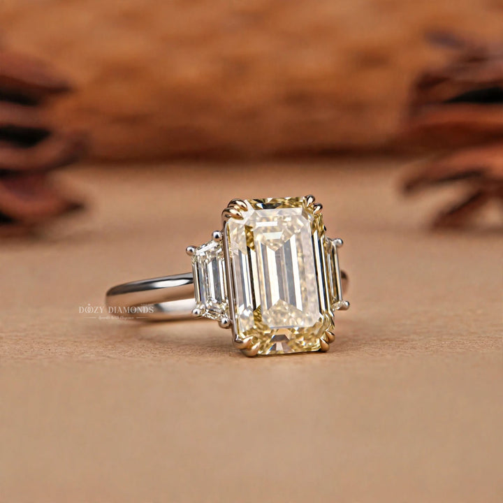 2.50CT Emerald Cut E/VVS1 Fancy Yellow Lab Grown Diamond Engagement Ring, White Gold