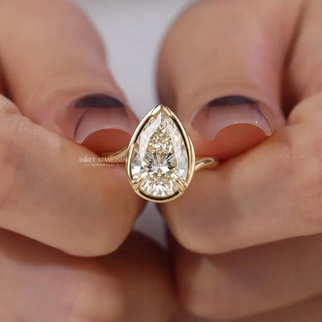 2.0CT Pear Bezel F/VVS2 Lab Grown Diamond Bypass Solitaire Engagement Ring