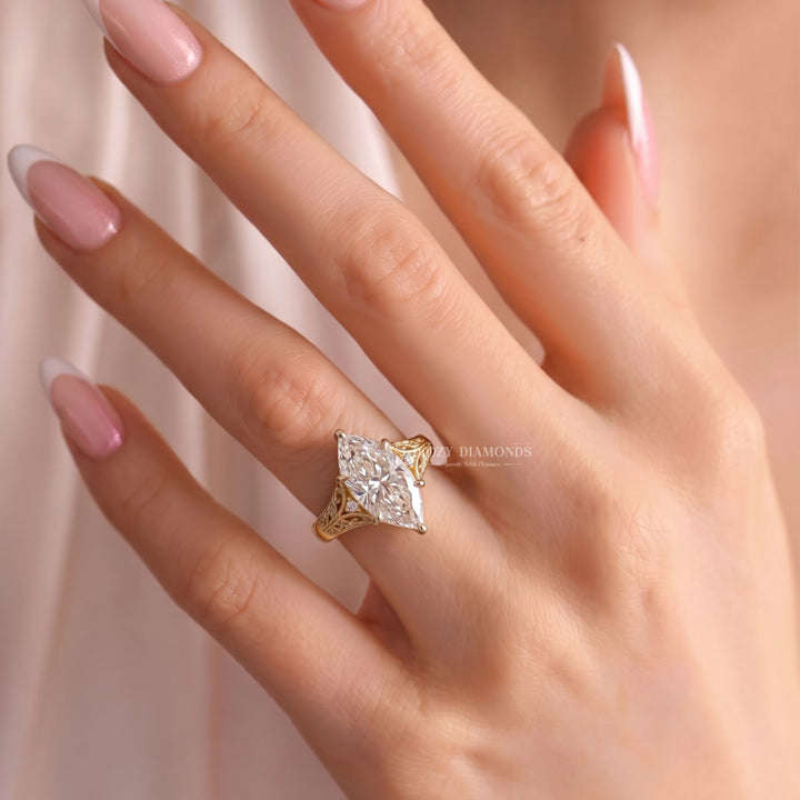 2.50CT Vintage Inspired F/VVS2 Dutch Marquise Lab Grown Diamond Engagement Ring