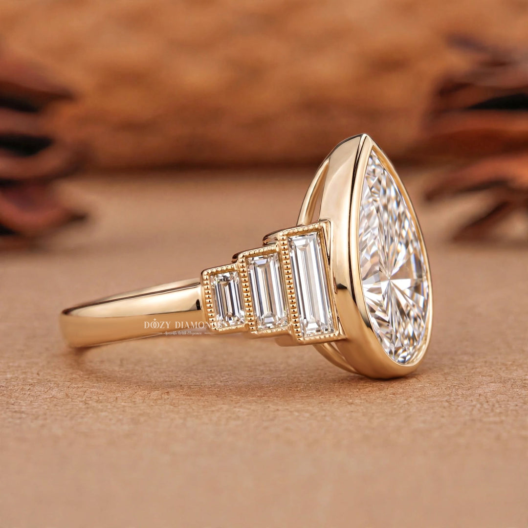 2.0CT Pear Cut F/VS1 Kaleidoscope Seven Stone Lab Grown Diamond Engagement Ring