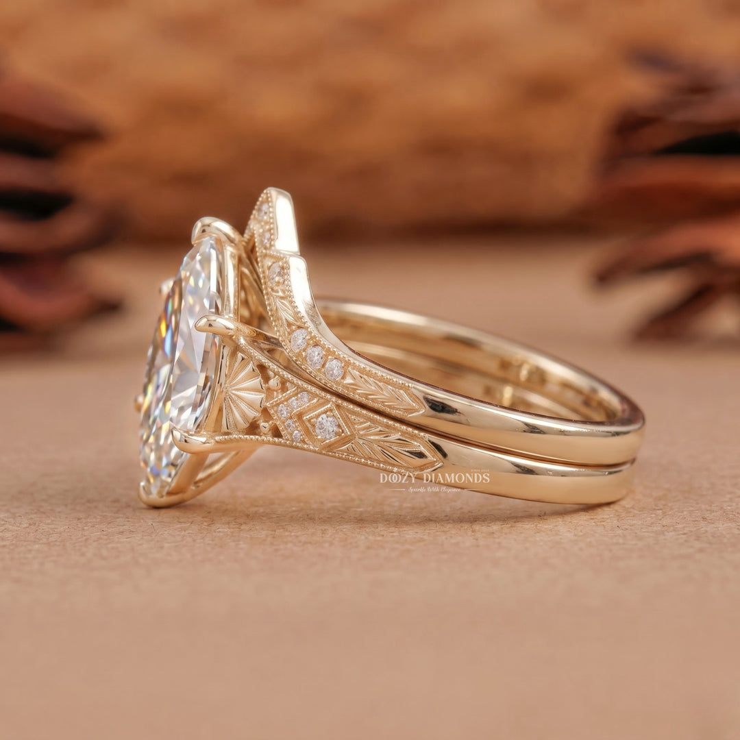 2.50CT Marquise F/VVS2 Lab Grown Diamond Chevron Bridal Ring Set