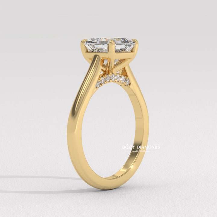 Asscher solitaire lab grown diamond ring fitted on finger