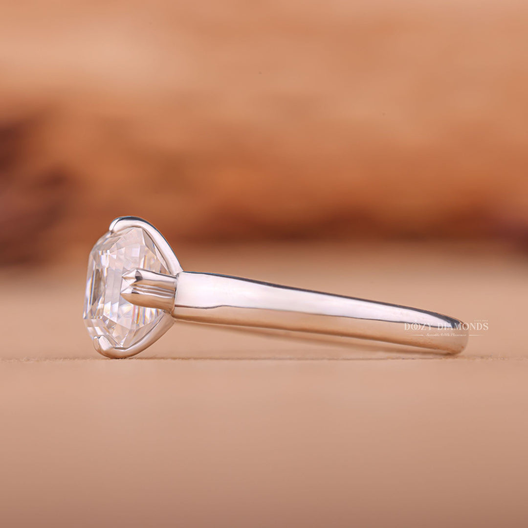 Asscher solitaire engagement ring with certified lab grown diamond