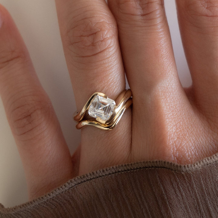 1.50CT Asscher Cut Lab Grown Diamond Bypass Ring Yellow Gold Bridal Ring Stack