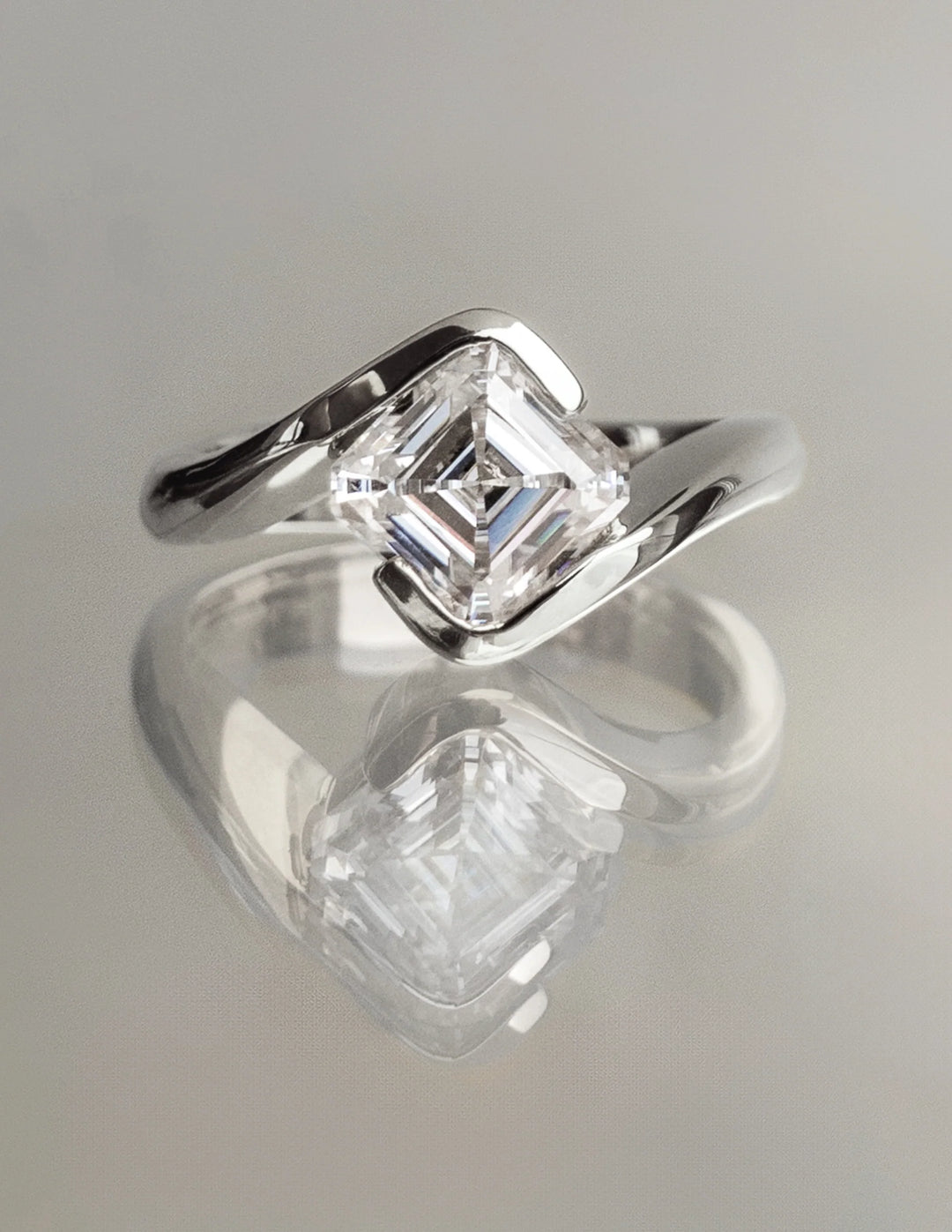 2.0CT-3.0CT Asscher E/VS1 Lab Created Diamond Bypass Engagement Ring