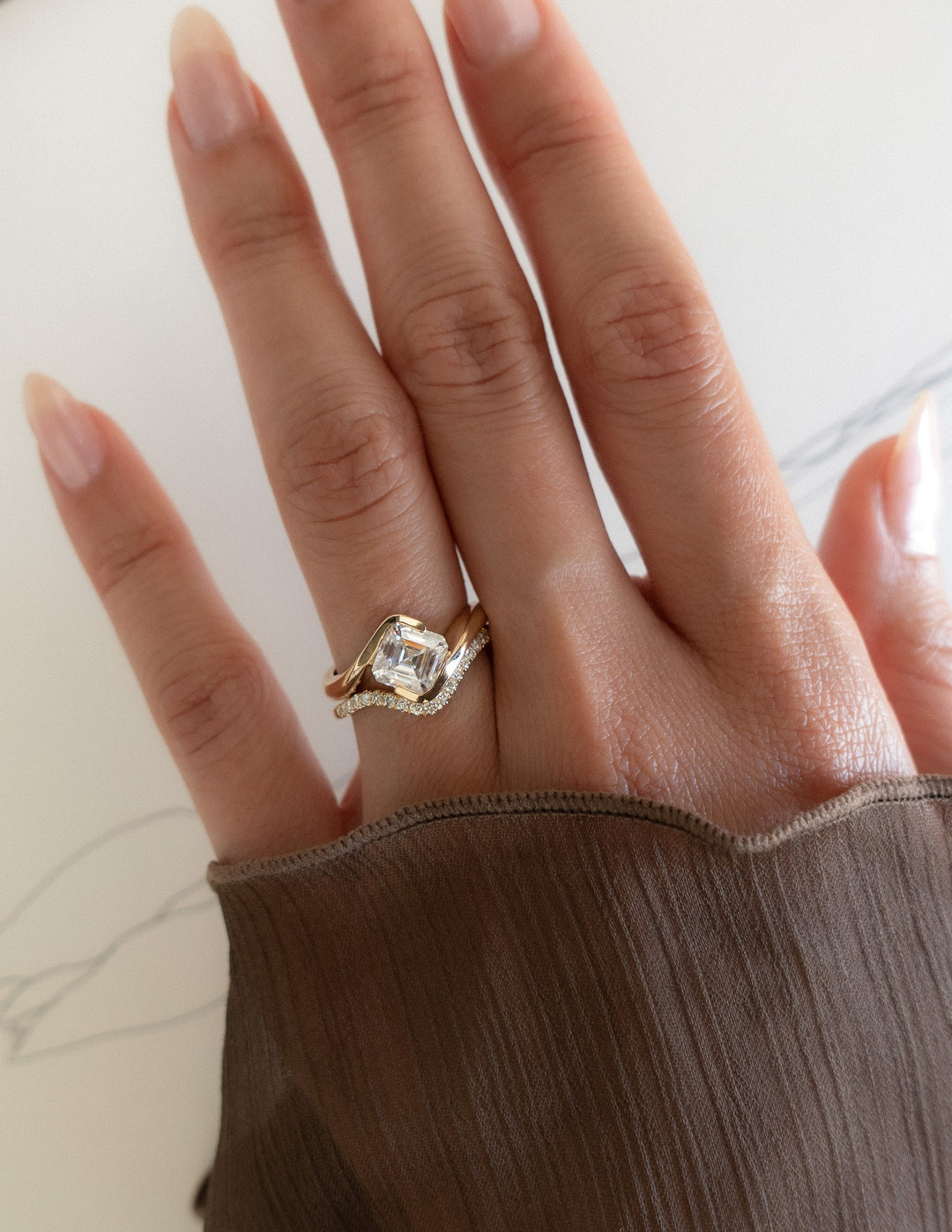 2.0CT-3.0CT Asscher E/VS1 Lab Created Diamond Bypass Engagement Ring