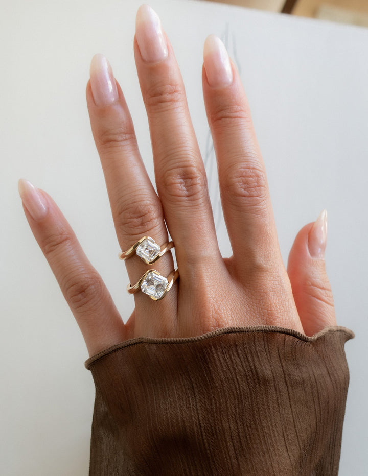2.0CT-3.0CT Asscher E/VS1 Lab Created Diamond Bypass Engagement Ring