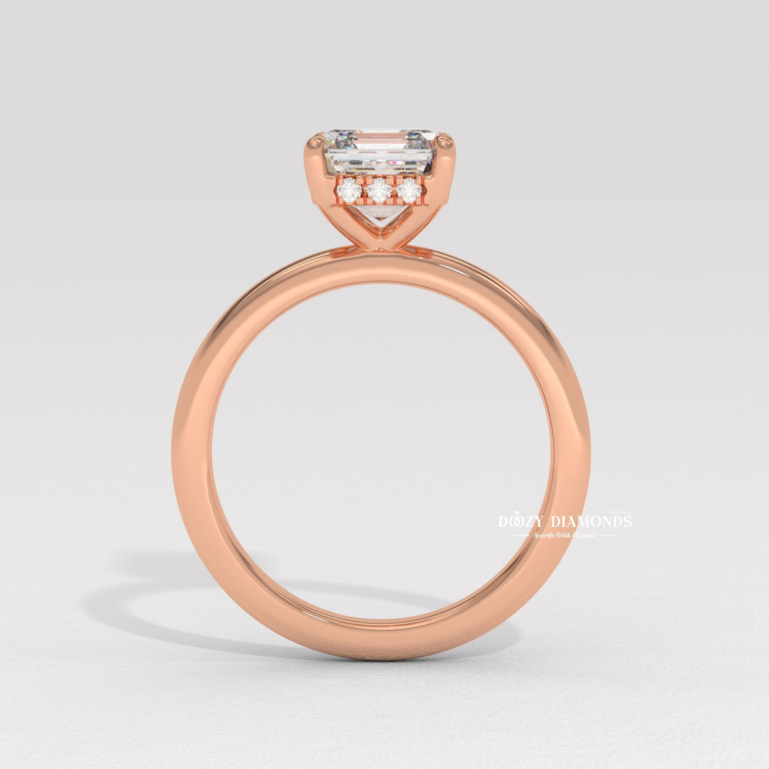 Profile view of asscher cut solitaire engagement ring band
