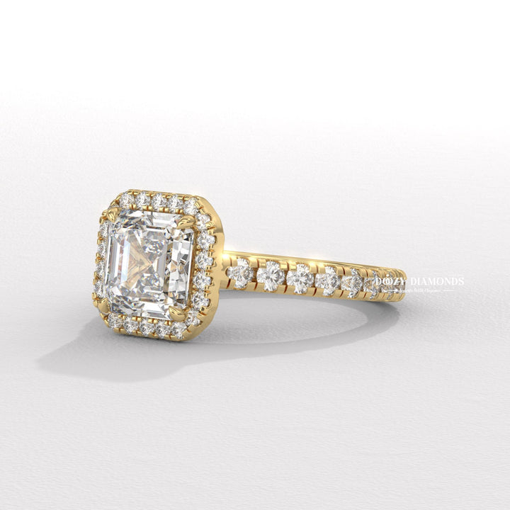 Asscher pave ring set with an IGI graded diamond
