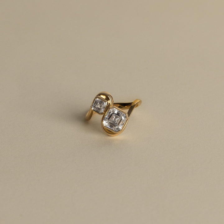 Asscher solitaire engagement ring viewed from the side