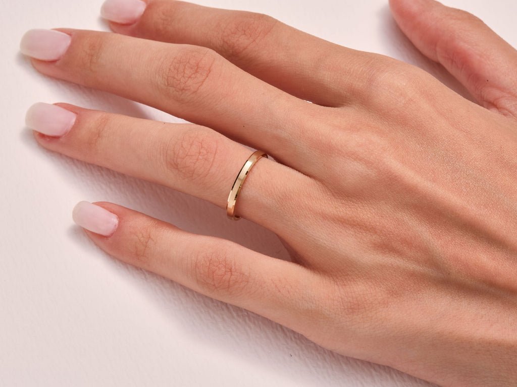 2.0mm Solid Gold Beveled Edge Matte Brushed Wedding Band - Doozy Diamonds