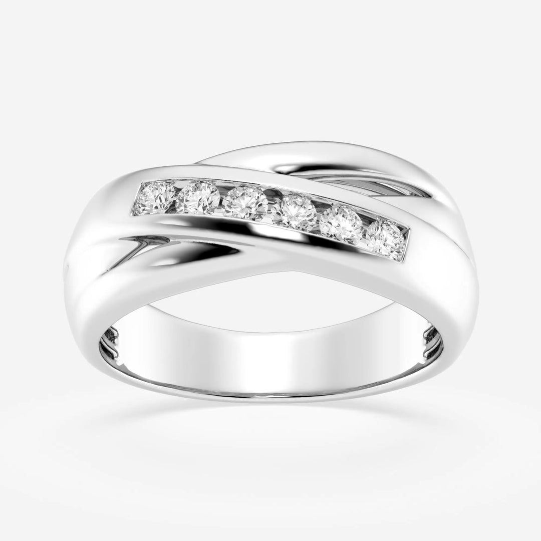 4mm Round Cut Lab Grown Crossover Channel Set Men's Wedding Band - Doozy Diamonds