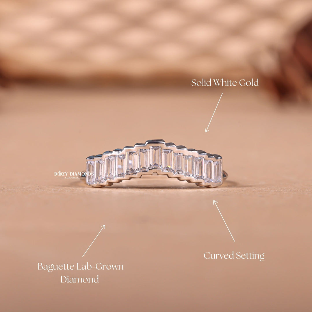 Baguette diamond wedding band in yellow gold