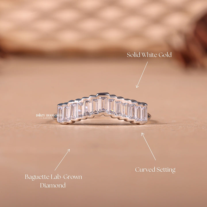 Baguette diamond wedding band in yellow gold