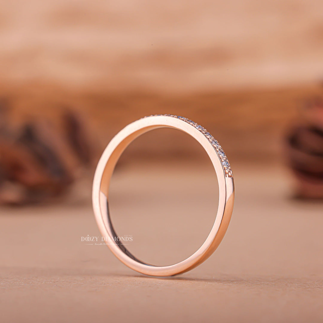 Round diamond band stacked with engagement ring