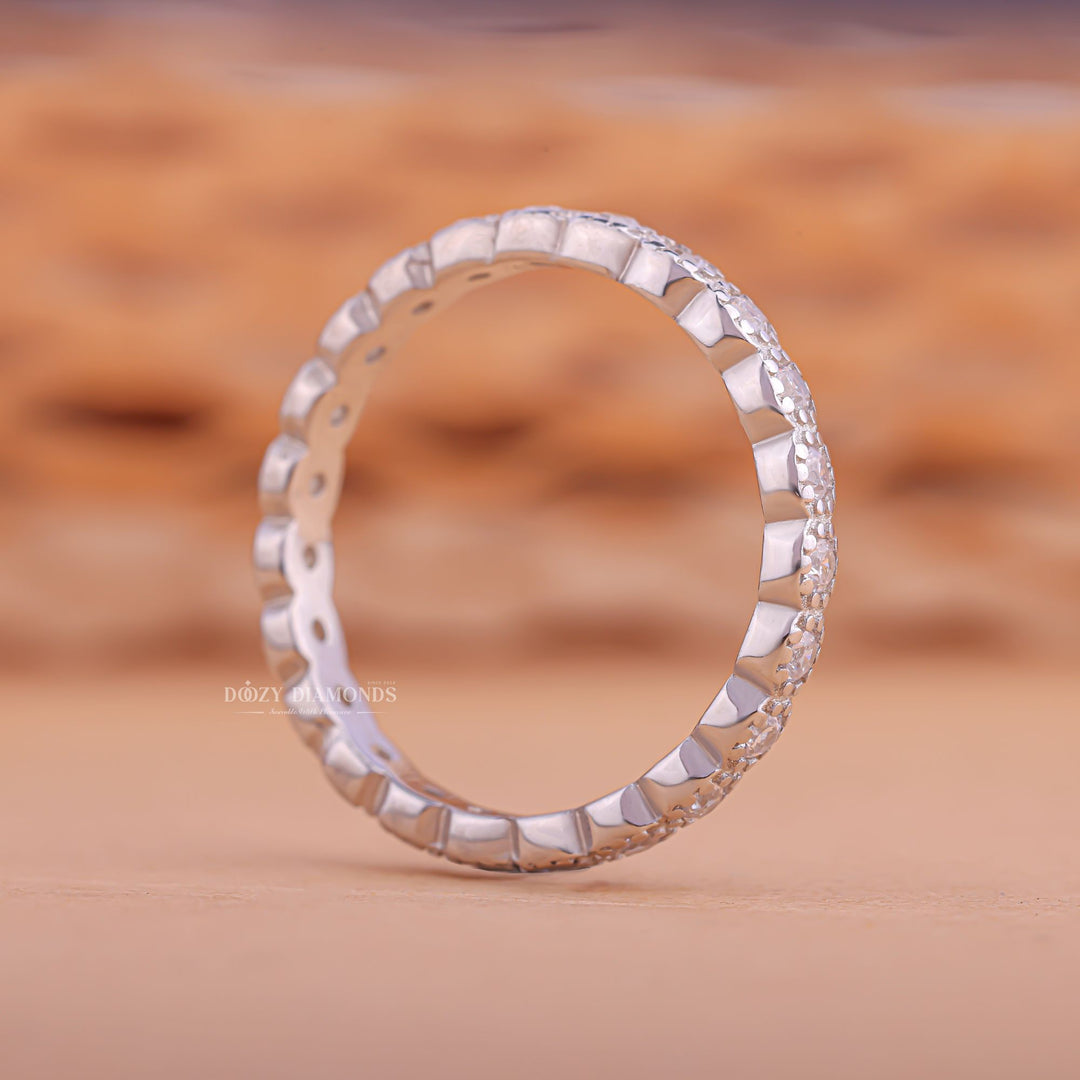 Milgrain diamond band stacked with engagement ring