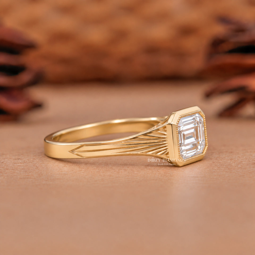 2.0CT East West Emerald Cut F/VVS2 Lab Grown Diamond Bezel Set Engagement Ring