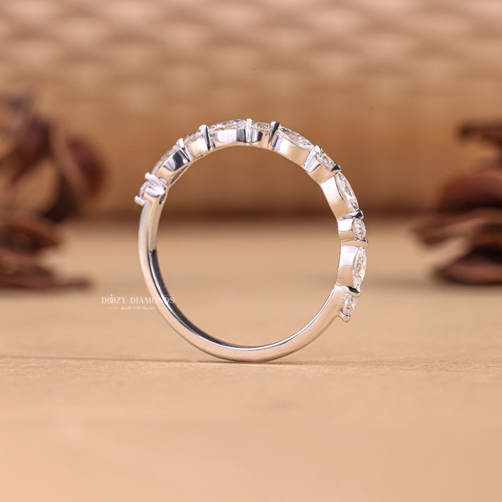 Round Marquise diamond band stacked with engagement ring
