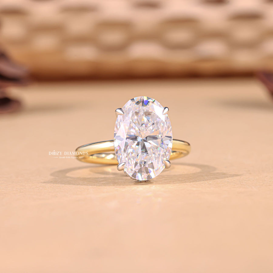 4.0CT oval hidden halo lab grown diamond engagement ring for sale