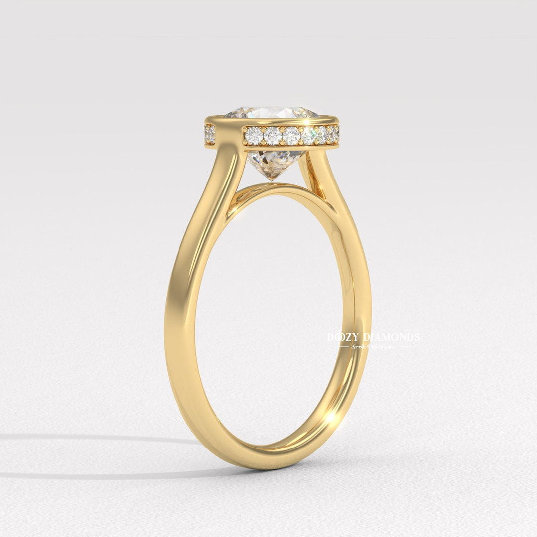 Round hidden halo diamond engagement ring available in multiple metals