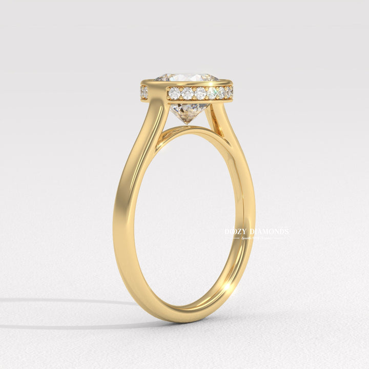 Round hidden halo diamond engagement ring available in multiple metals