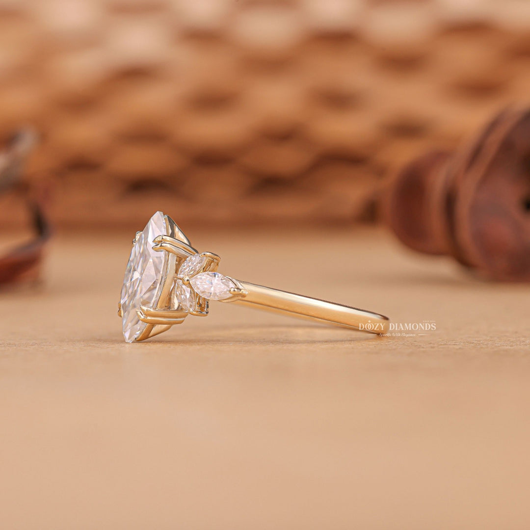 Marquise cut solitaire engagement ring shown in real-life wear