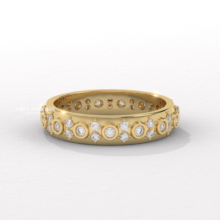 Flush Set round diamond wedding band front view
