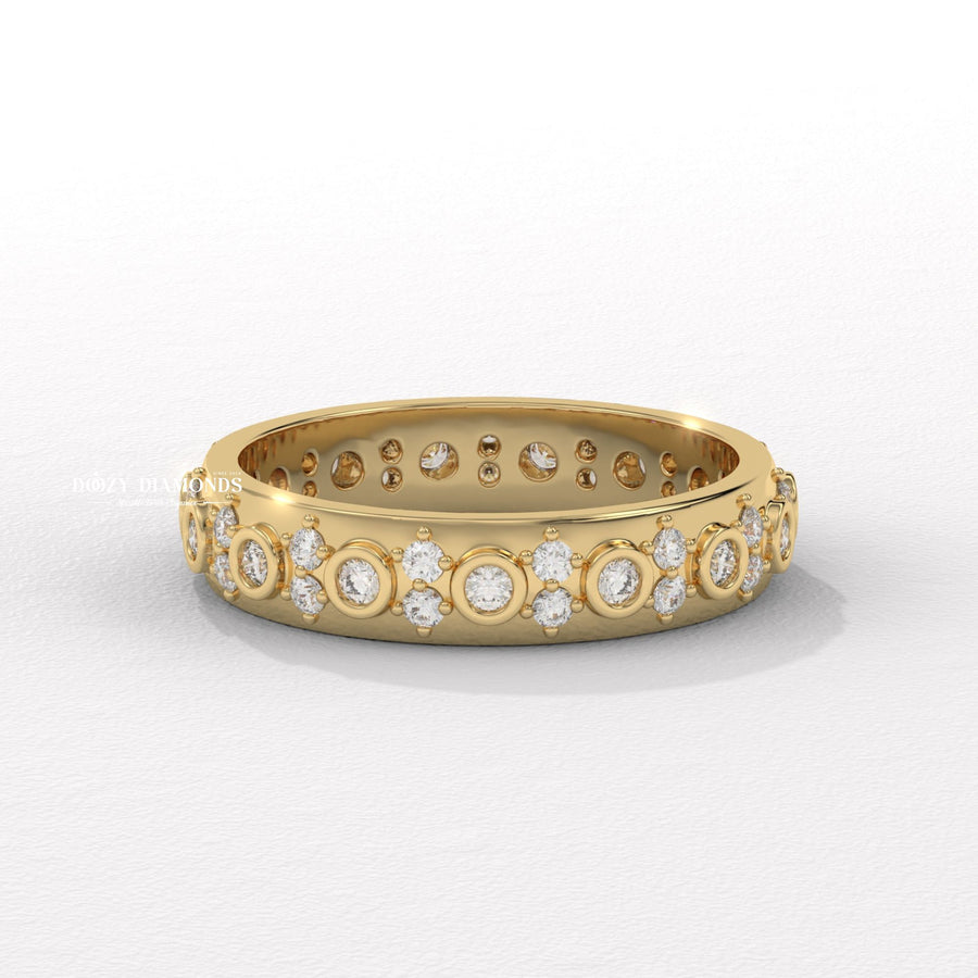 Flush Set round diamond wedding band front view