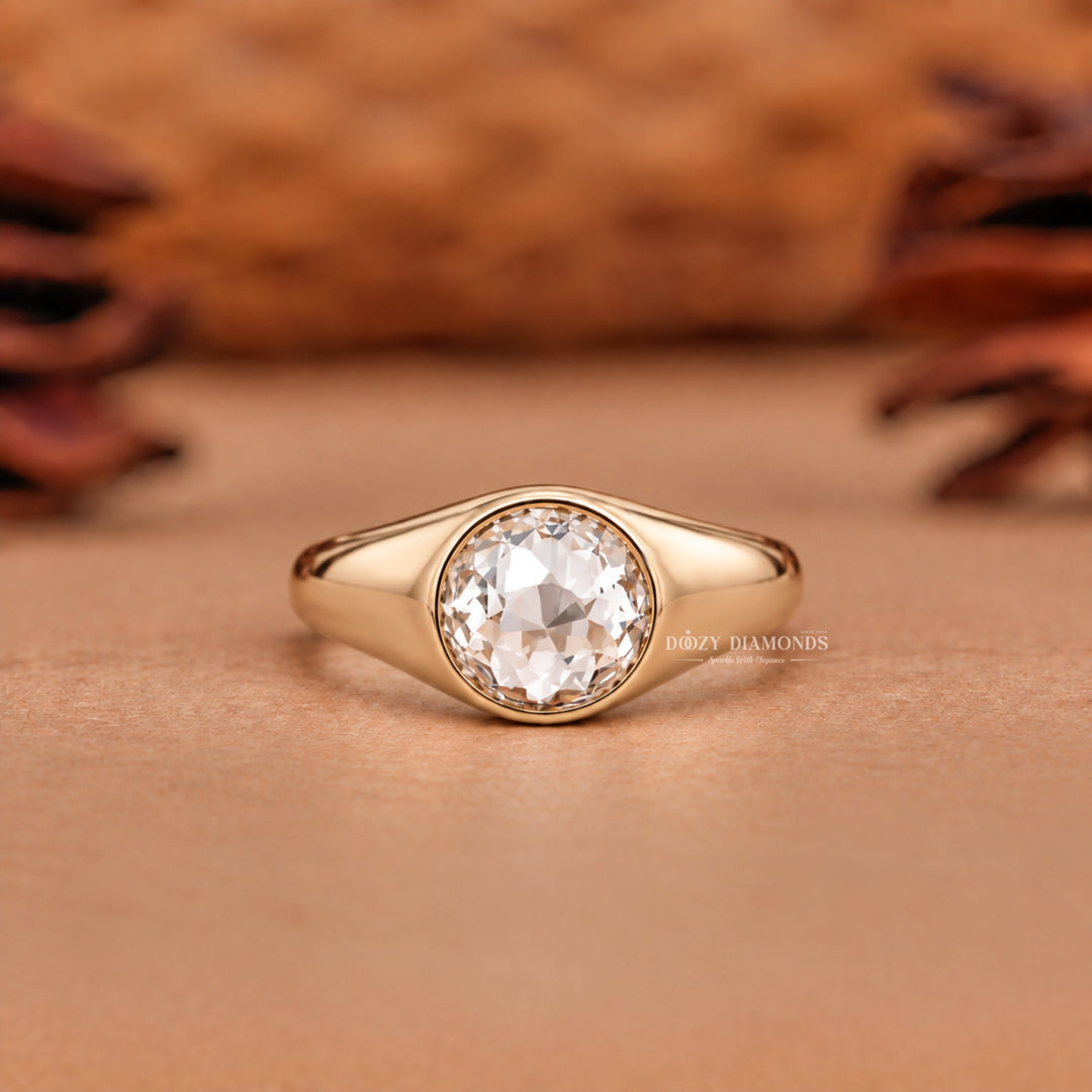 2.0CT Round Rose Cut Style Lab Grown Diamond Bezel Set Signet Ring in Rose Gold