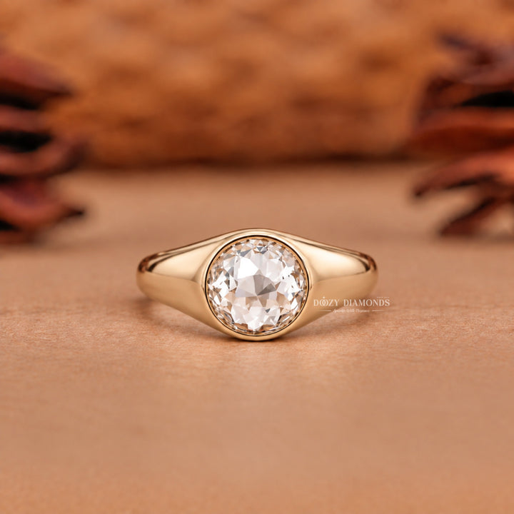 2.0CT Round Rose Cut Style Lab Grown Diamond Bezel Set Signet Ring in Rose Gold