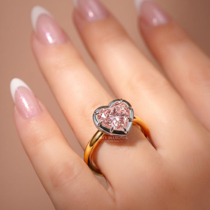 1.50CT Heart Shape Pink Lab Grown Diamond Engagement Ring for Women