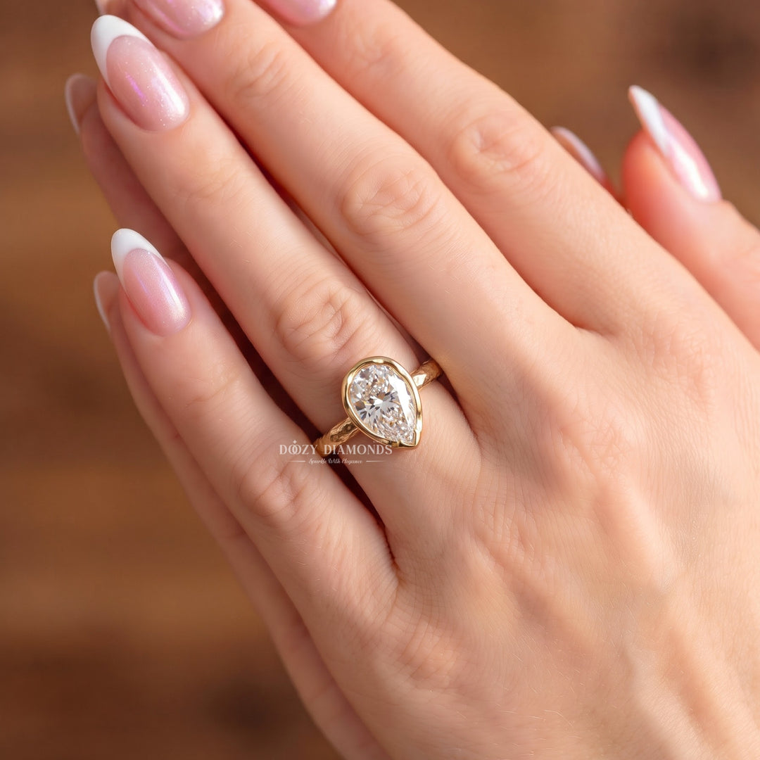 2.50CT Pear Bezel E/VVS2 Lab Grown Diamond Ring – Modern Style Engagement Ring