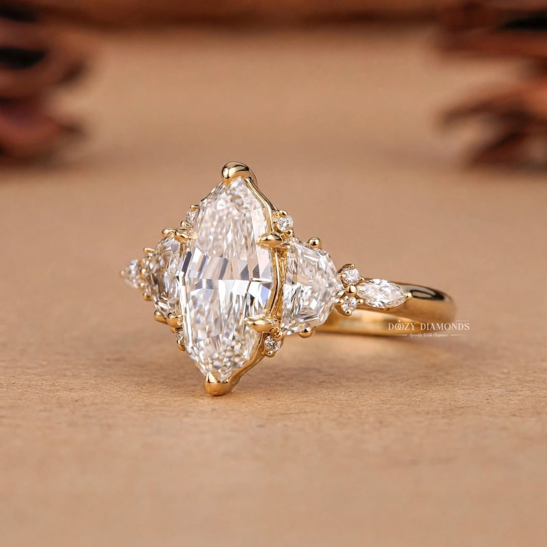 2.50CT Step Cut Marquise Lab Grown Diamond Cluster Unique Engagement Rings