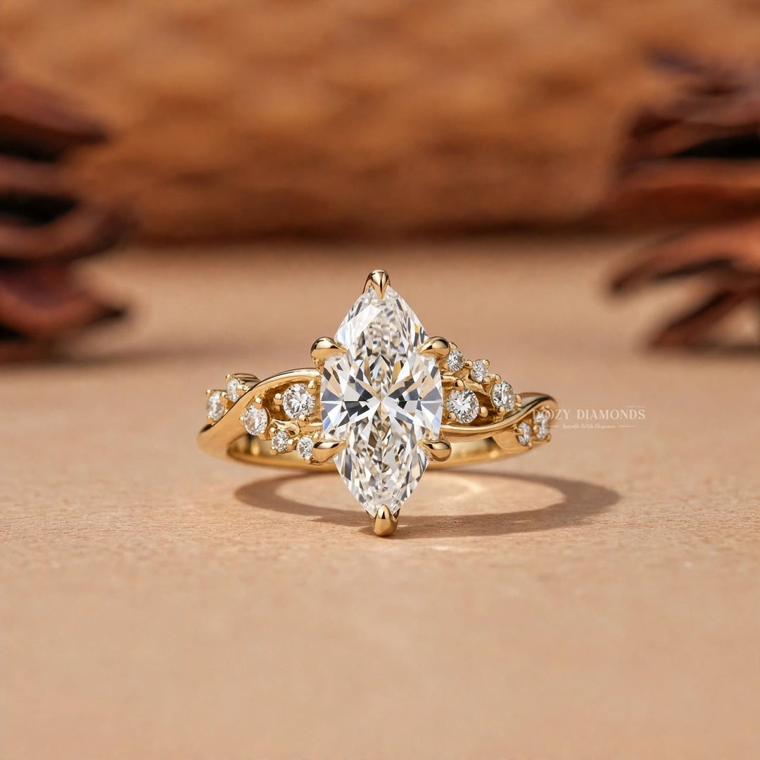 Vintage Cluster 2.50CT Marquise Lab Grown Diamond Twisted Band Engagement Ring