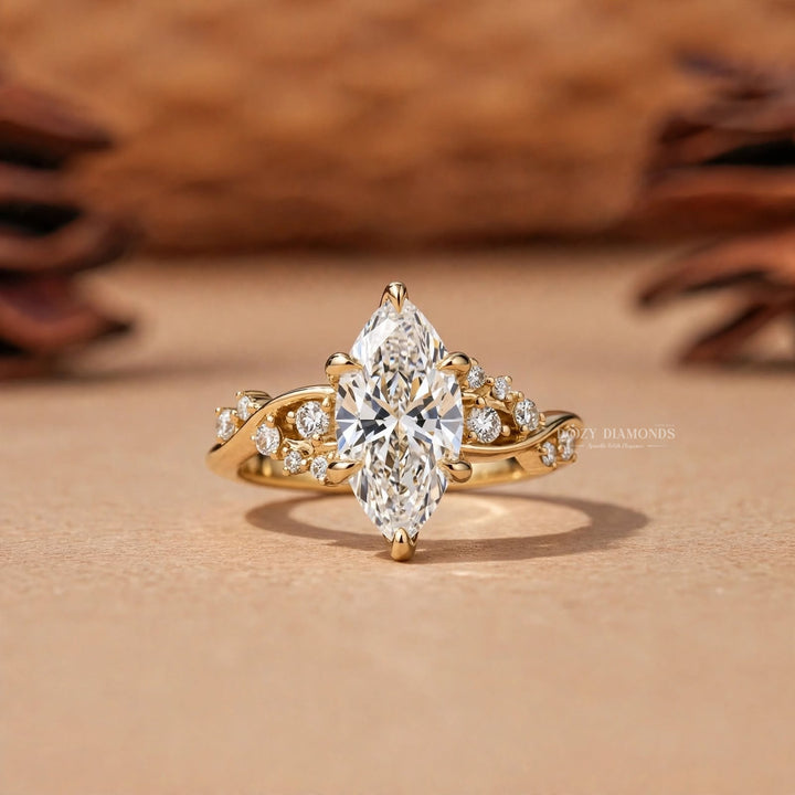 Vintage Cluster 2.50CT Marquise Lab Grown Diamond Twisted Band Engagement Ring