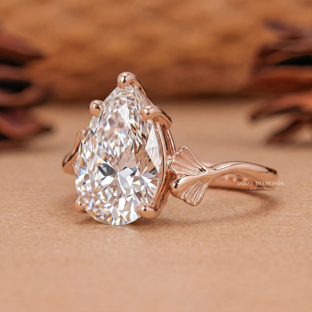 2.50CT Pear Shaped Lab Grown Diamond Ring – Leaf Engagement Ring for Women