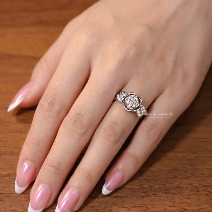 2.0CT Round Brilliant Cut Lab Grown Diamond Flower Style Engagement Ring
