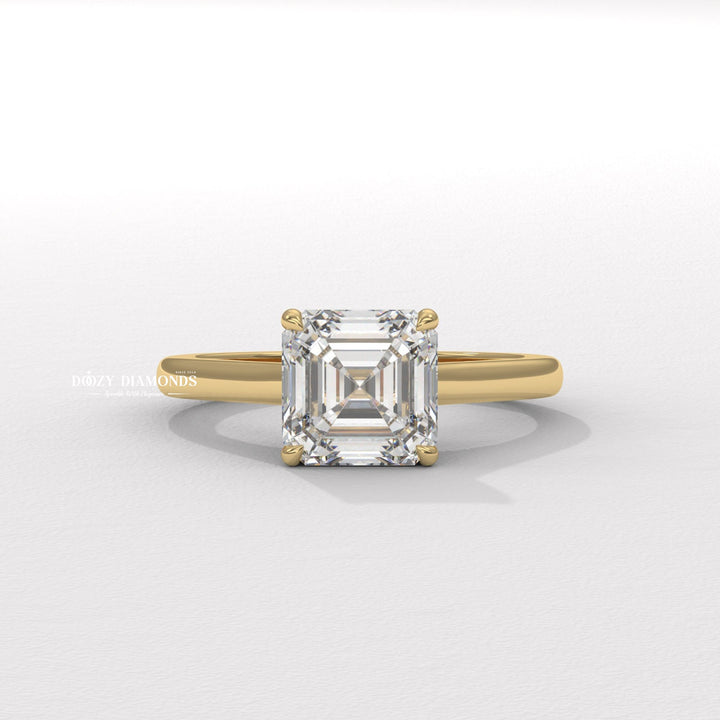 Asscher solitaire lab grown diamond engagement ring for sale