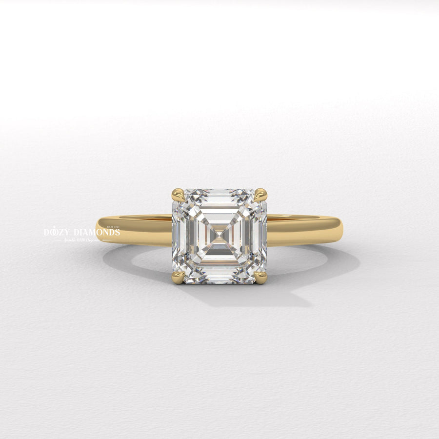 Asscher solitaire lab grown diamond engagement ring for sale