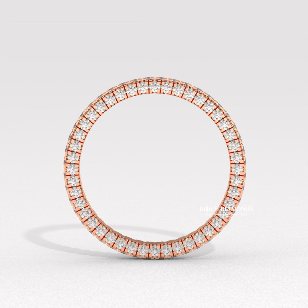 Side view of round diamond wedding band
