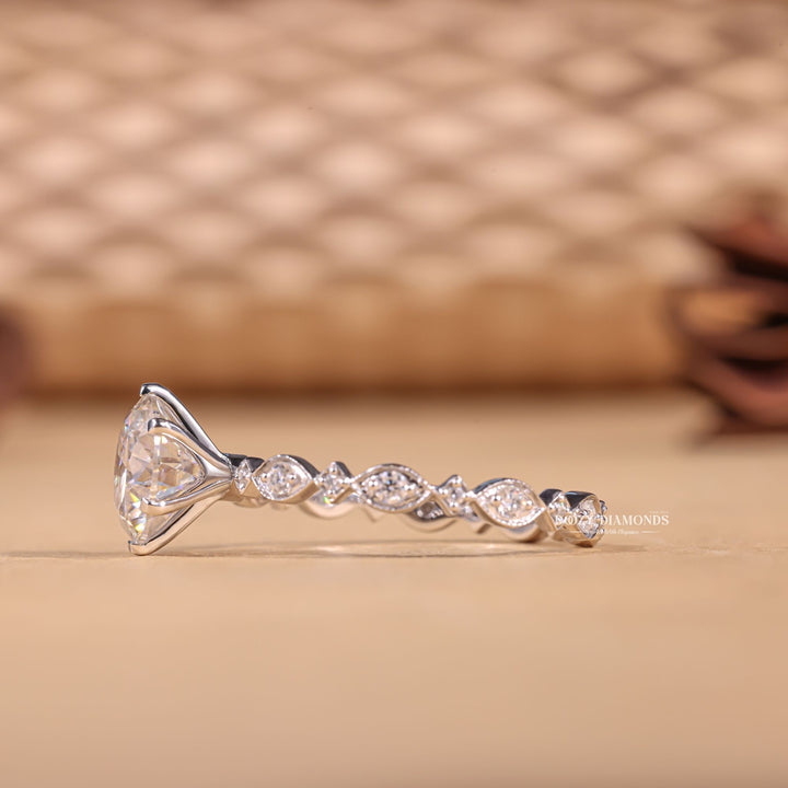 Round pave lab grown diamond ring fitted on finger