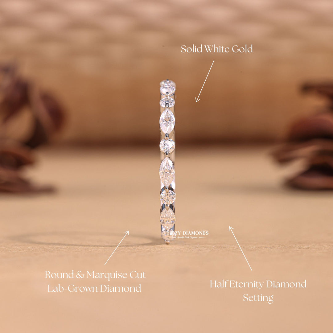Round Marquise diamond wedding band in yellow gold